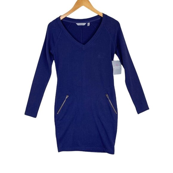 NWT Athleta Navy Blue Enchanted Sweatshirt Dress-XXS - Picture 1 of 5